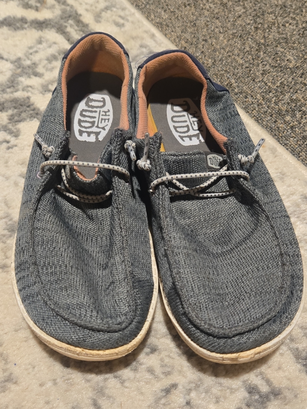 Hey Dude Men's Knit Slip-On Loafers in Denim Blue with Peach Trim